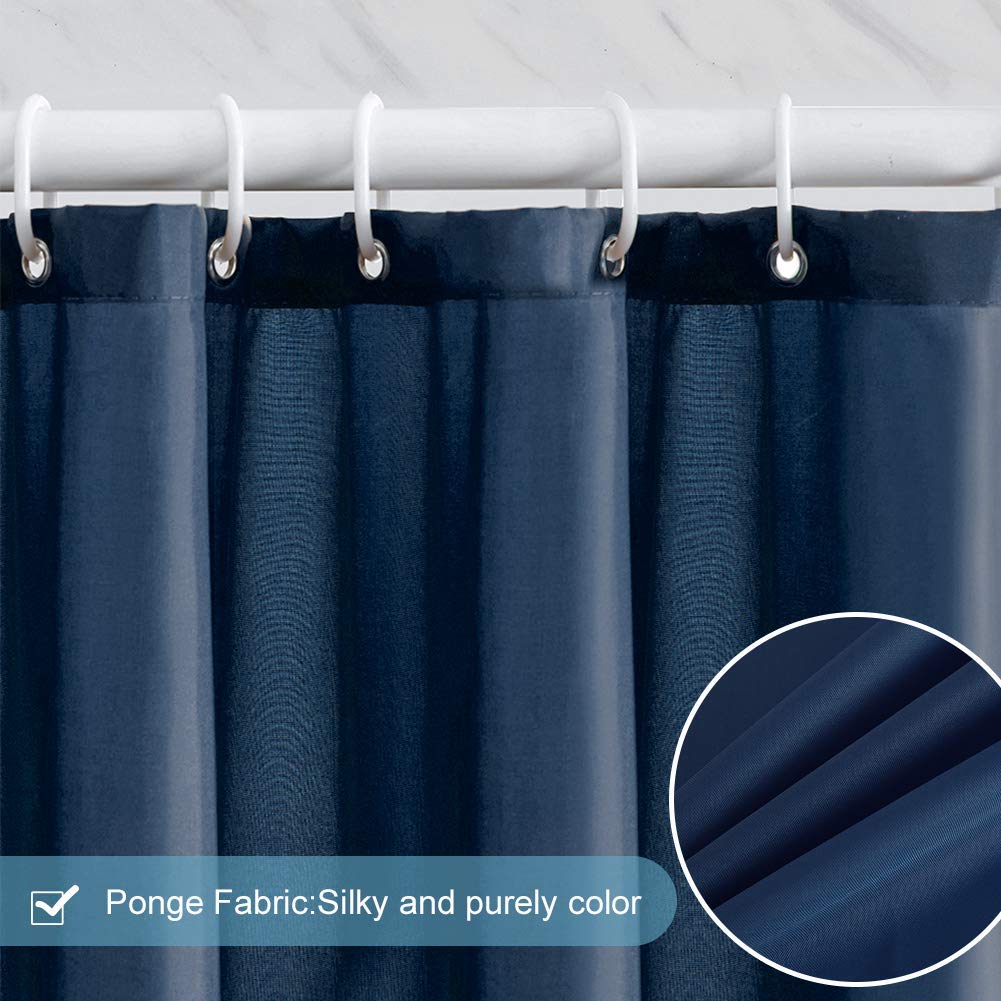 Furlinic Navy Shower Curtain Anti Mould Resistant Waterproof Bathroom Curtains Washable Polyester Fabric 90x180cm with Weight Tape for Bath Wet Room 35x72 Inch. — view 3
