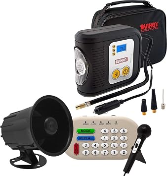 Vixen Horns VXS6200 46 Sounds Musical/Siren/Alarm/Sound Effect/Animal Electronic Horn PA Speaker System 12V and VXI3232P 12V Multi-Purpose Portable Compressor Tire/Toy/Inflatable Inflator Bundle