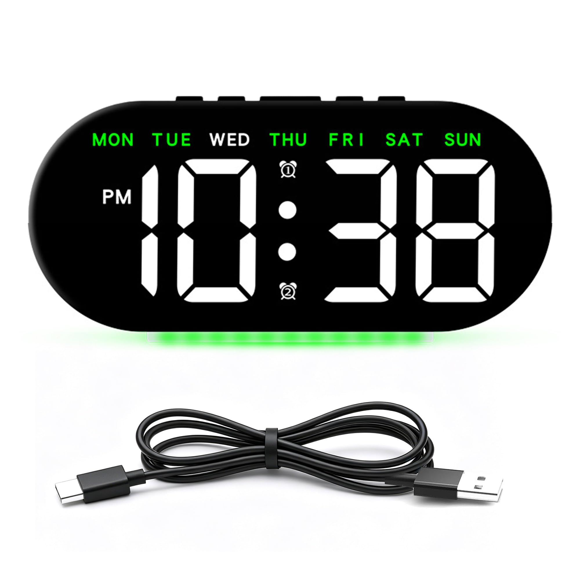 Digital Alarm Clock Bedside, Digital Clock LED Display with Temperature Adjustable Brightness Snooze Time Date Mains Powered & Battery Backup Dual Alarm Power-Off Memory for Bedroom Home Office