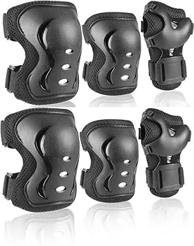 Jaspo Secure Hybrid Protective Gear Set - Knee, Elbow, and Wrist Guards with HDPE Shell, Polyester Mesh, EVA Foam & Soft PU Cushioning for Skating, Cycling