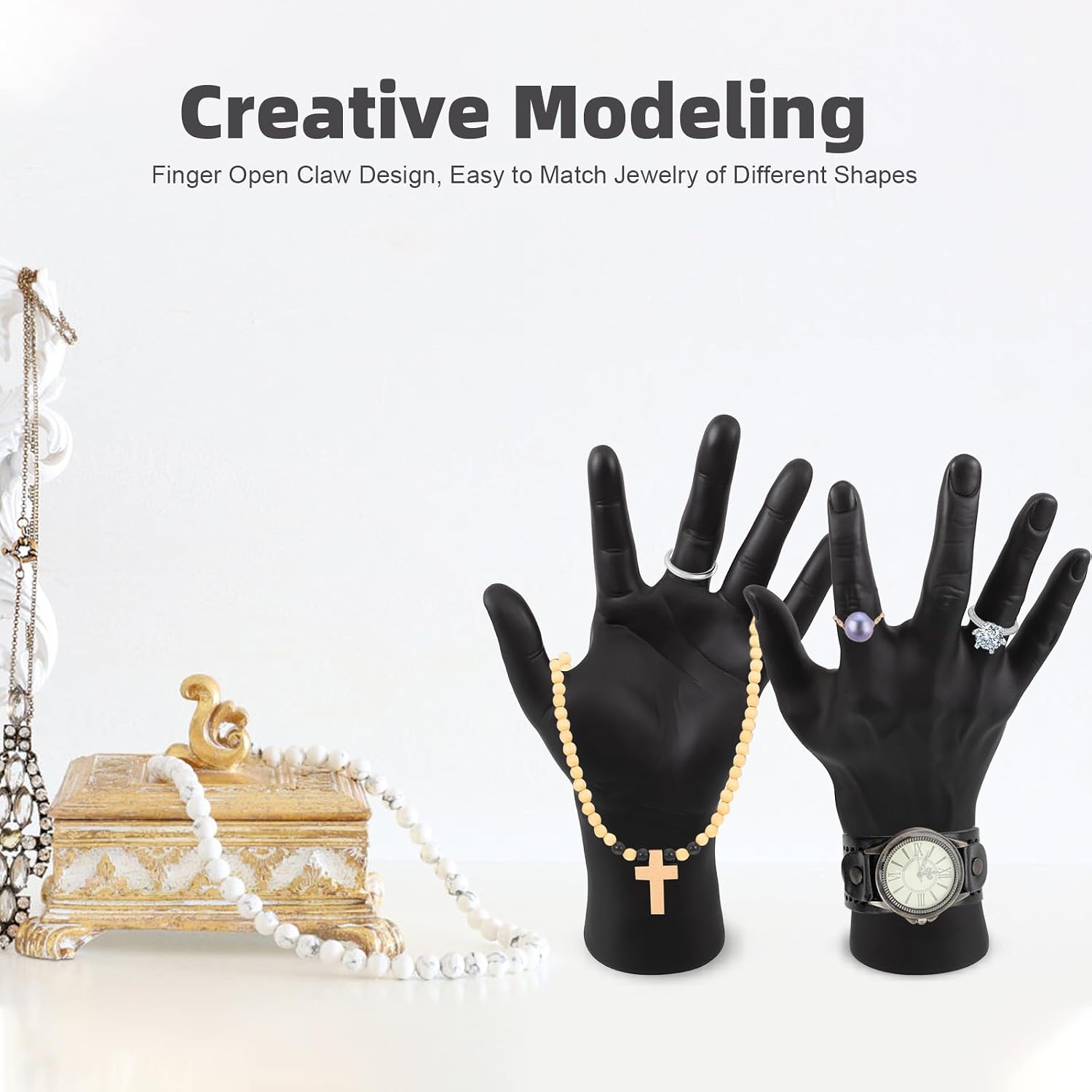 2pcs Male Mannequin Hand Jewelry Display Stand Black Plastic Forearm Male Hand Model Ring Holder Bracelet Organizer for Retail and Desktop Use