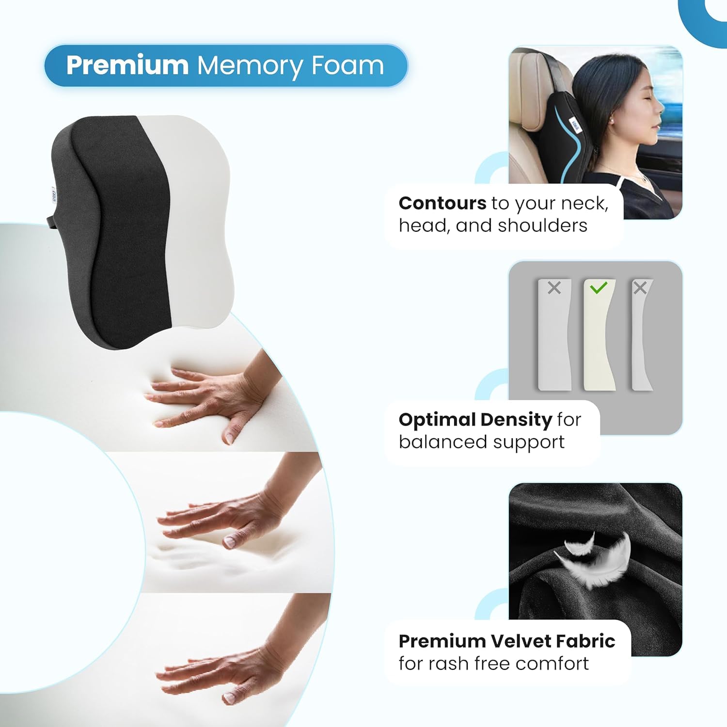 Gipiboxยฎ (Pack of 1 Car Neck Rest Pillow Memory Foam Neck Pillow for Car, Car Seat Head Rest Cushion for Neck & Cervical Support - Relieves Neck Pain (Medium, Black) (1PCS) 2