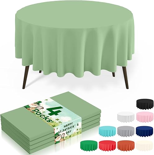 Miniatura 19 de misaya Paquete de 8 manteles desechables de plástico, mantel redondo impermeable de 84 pulgadas, a prueba de fugas y resistentes manteles