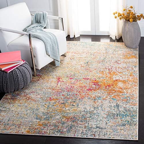 SAFAVIEH Contemporary Rug for Living Room Dining Room, Bedroom - Madison Collection, Short Pile, in Grey and Turquoise, 91 X 152 cm