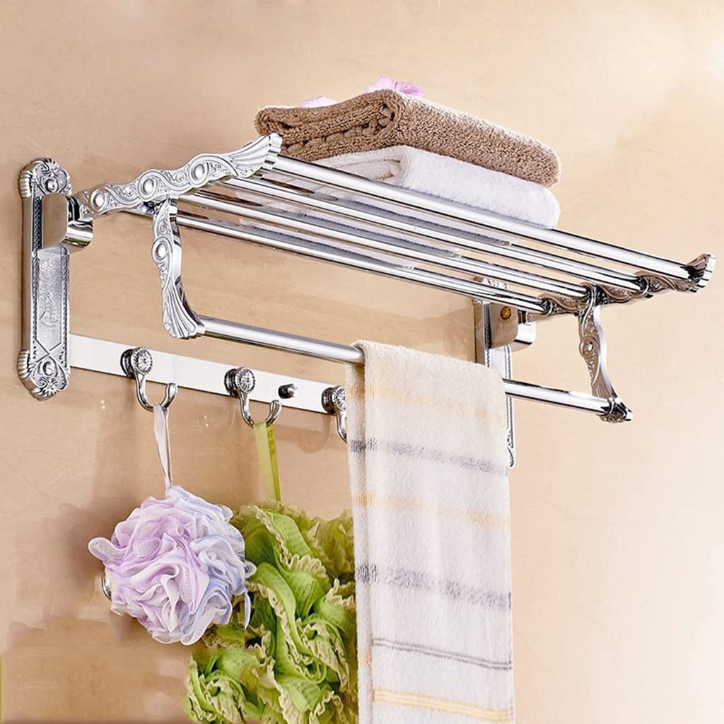 asdchZen Universal Towel Rack, Bathroom Towel Rack Wall Mounted Towel Rack, Bronze Bath Towel Rack, Bathroom Movable Towel Rack With Towel Bar And Hooks, Stainless Steel Bathroom,Color-Silver