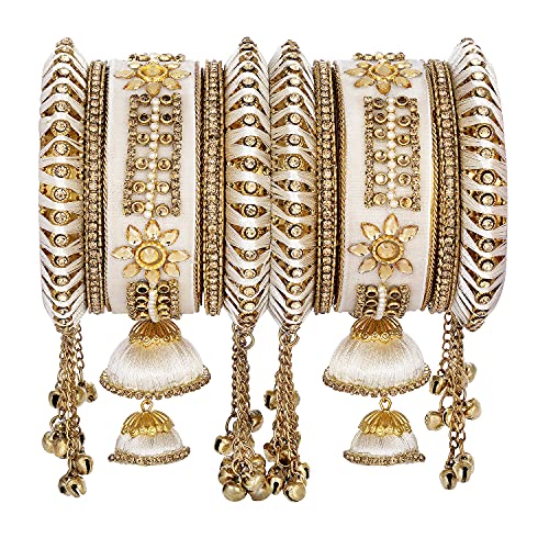 Image of Peora Velvet Matching Kundan Floral Silk Thread Chura Bangle Set for Women (2.8 inch)