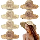 Bonuci 6 Pcs Floppy Paper Straw Sun Hat Foldable Packable Wide Brim Scarecrow Hat Breathable Crochet Bucket Beach Hat(Khaki, Beige,Classic)