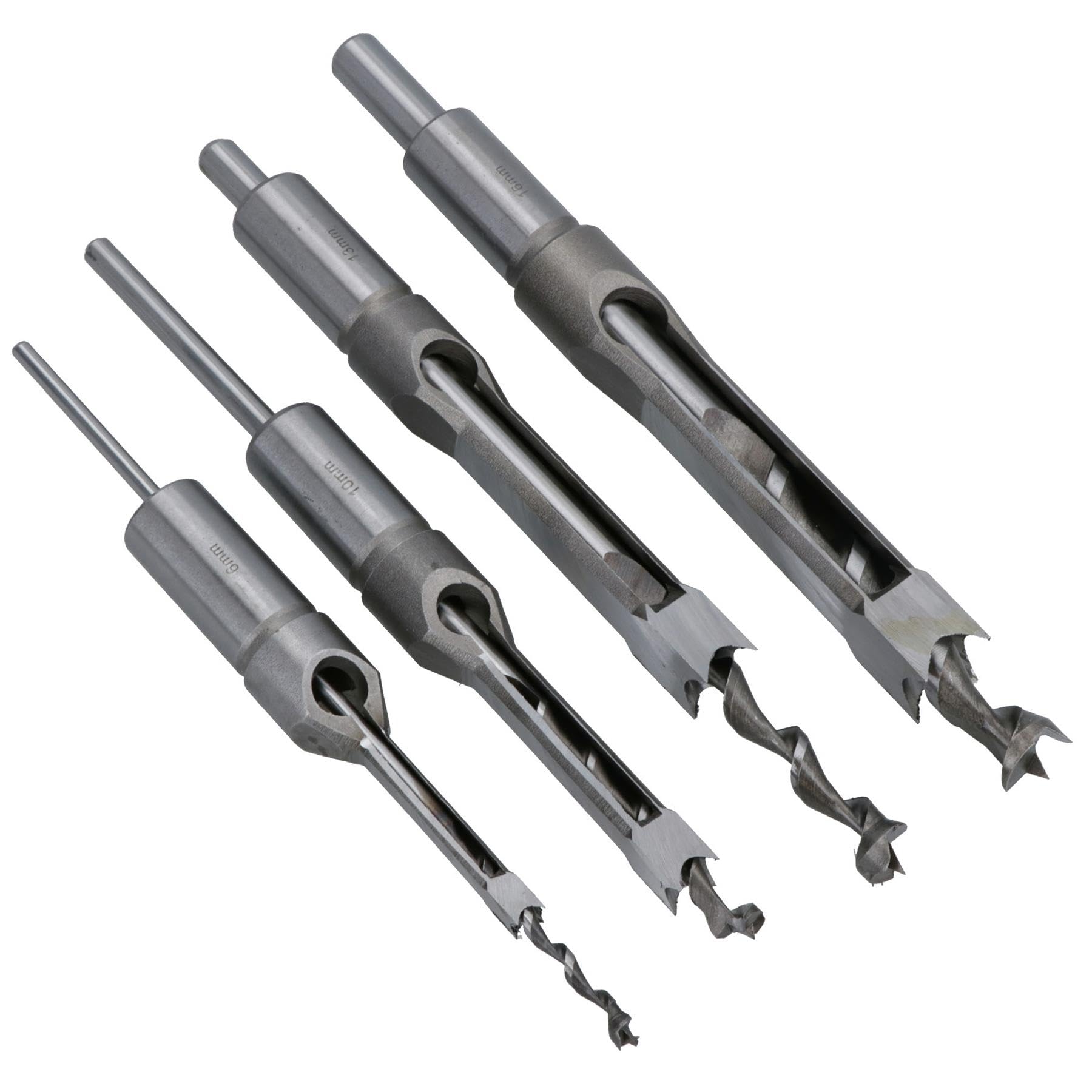 4pc Ensemble d'outils de forage de mortaise 6,10,13 et 16mm dans le bois Ciseaux à bois Boîte TE665
