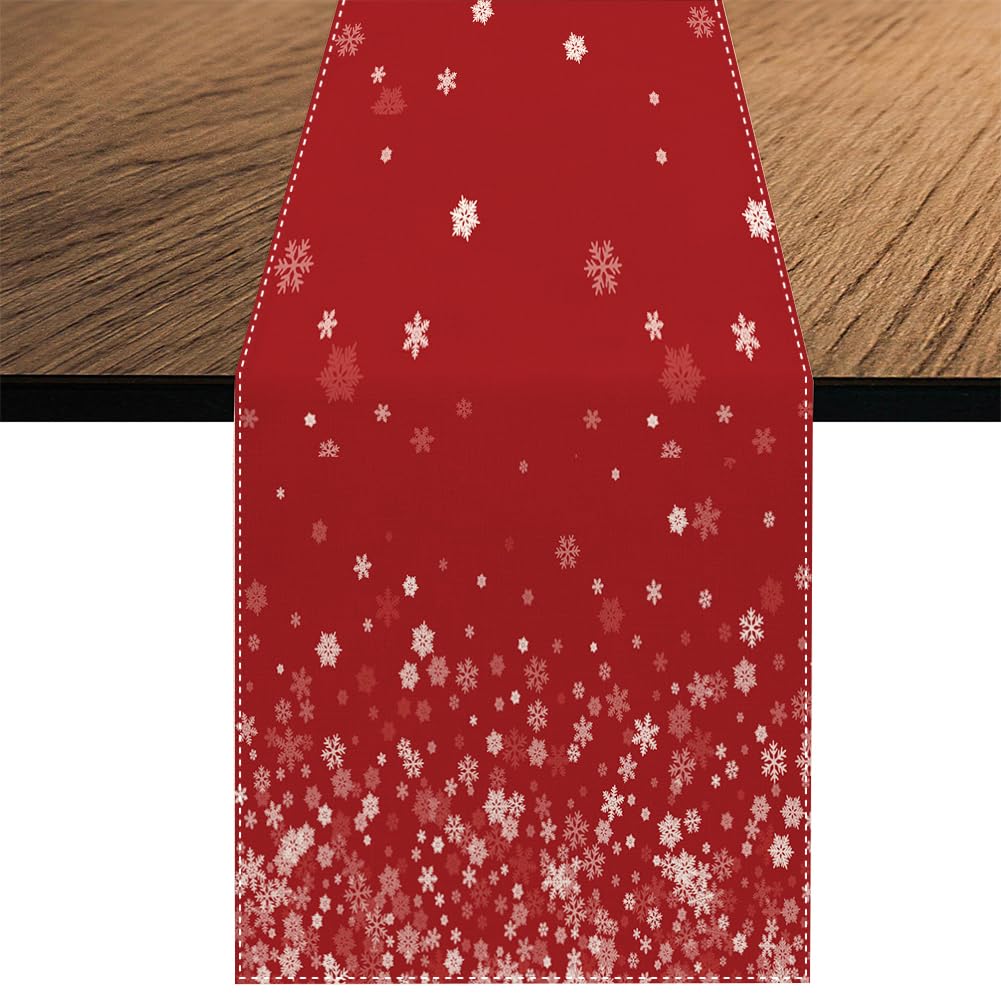 Chemin De Table De Noël Rouge 40 X 140 Cm Sapins & Flocons De Neige - Décoration Festive Hiver Pour Cuisine Et Salle à Manger