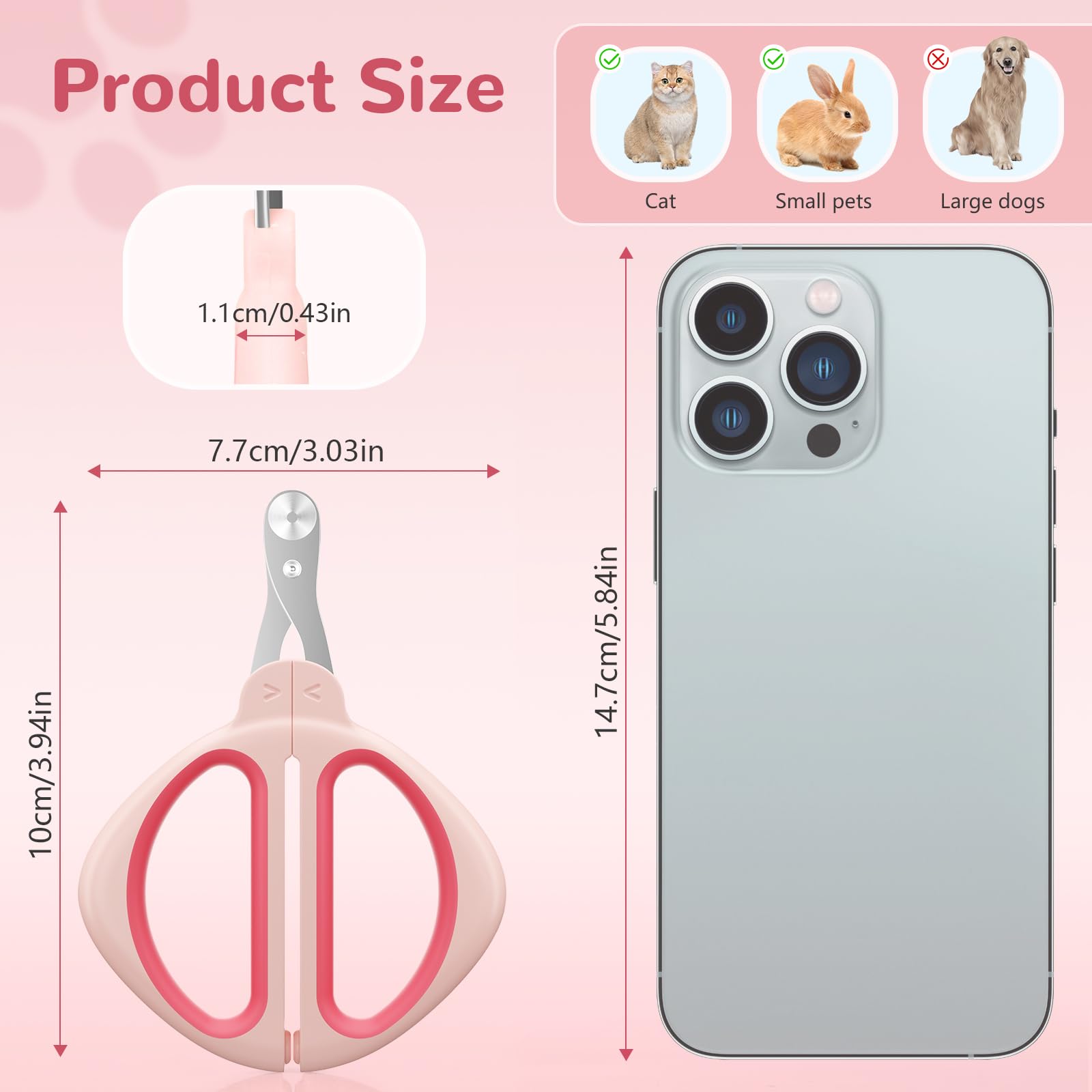 Pink Professional Cat Nail Clippers, Nail Clippers for Cats with Safe Positioning Hole, Cat Nail Clippers with Safety Guard Suitable for Rabbits, Guinea Pigs, Birds, Puppies — view 7