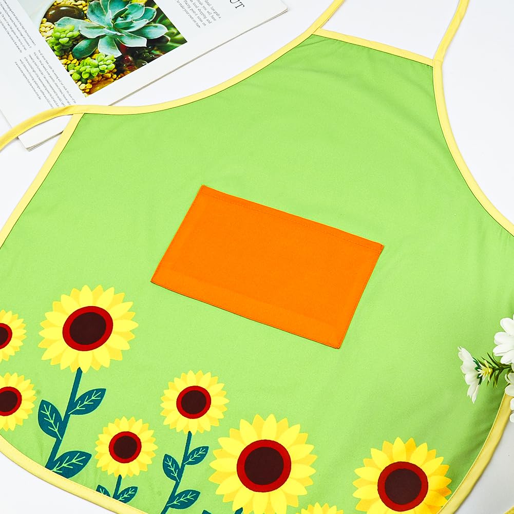 Alaoo Kids Art Aprons, Toddler Chef Bib Aprons with Pockets, Sunflower Print Children's Apron for Kids for Toddler Painting Baking Artist School Eating - Image 4