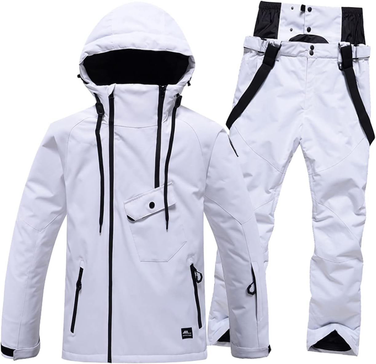 Women's Ski Jacket and Pants Set, Warm Waterproof Windproof Hooded Snowboarding Jacket Ideal for Outdoor Activities (Color : White, Size : Small)