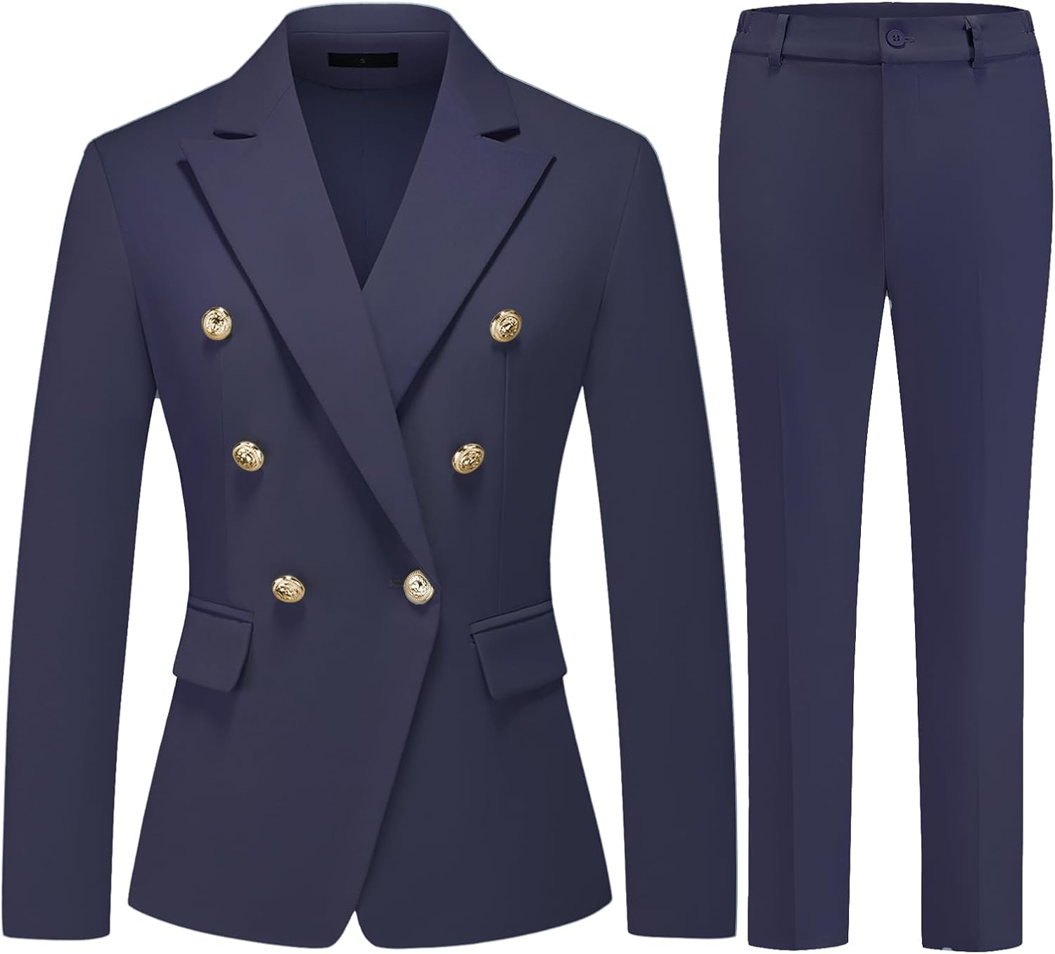 MODFUL Women's Double Breasted Blazer and Pants Set Gold Button Suit for Office Work