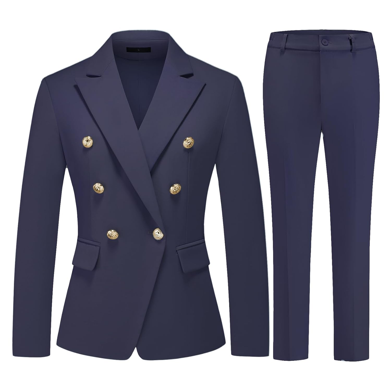 MODFUL Womens Double Breasted Blazer and Pants Set Gold Button Suit for Office Work