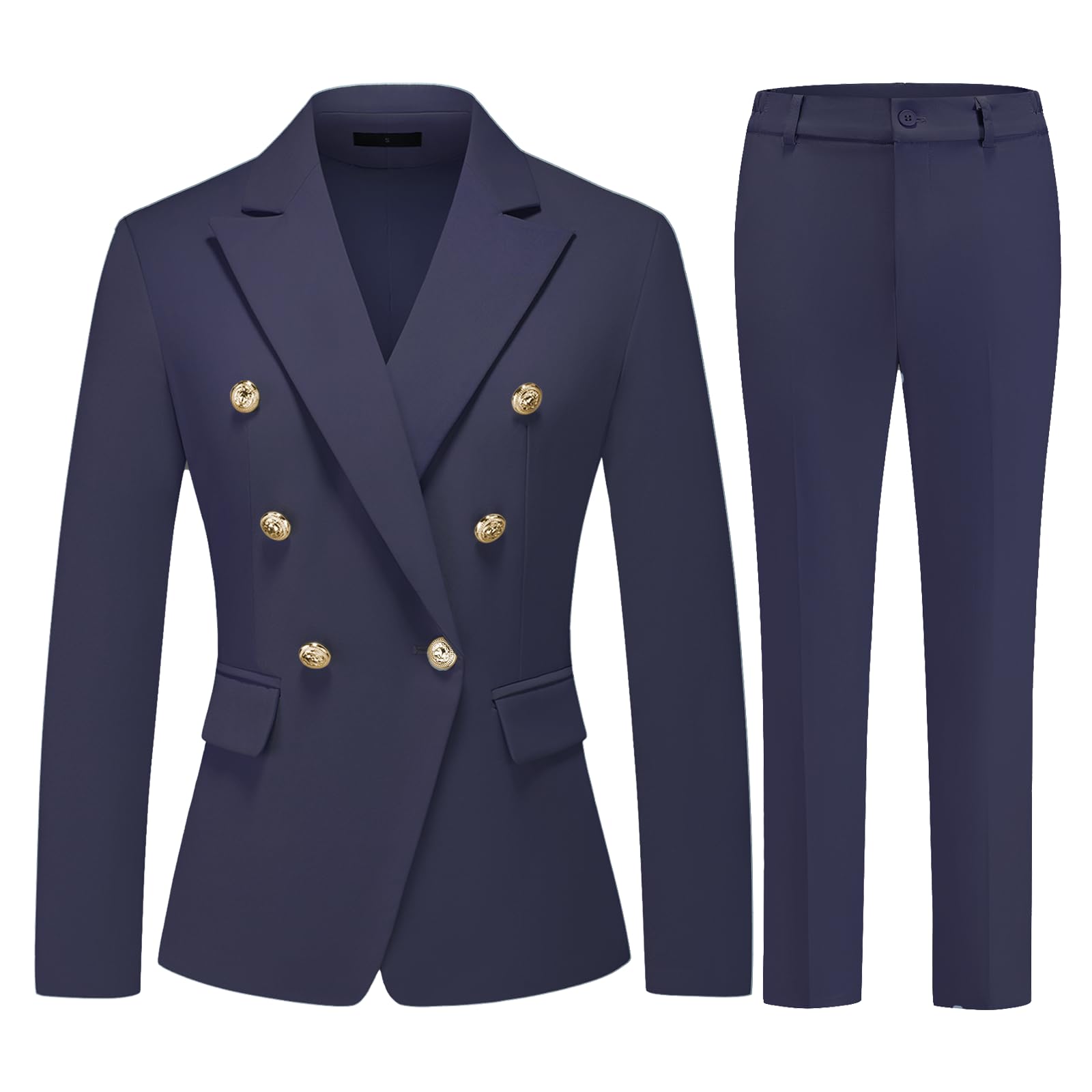 MODFUL Womens Double Breasted Blazer and Pants Set Gold Button Suit for Office Work