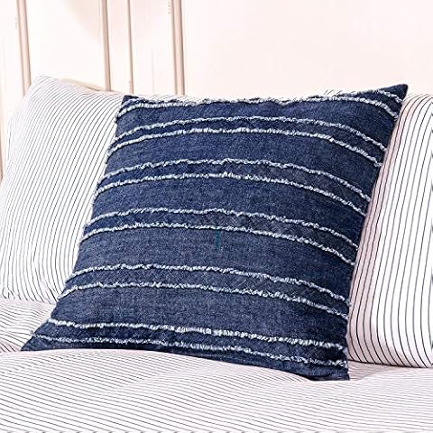 ELEGANT LIFE HOME 100% Cotton Washed Denim Decorative Throw Pillow Covers Pack of 2 Dark Blue Cushion Covers Set Soft Square Appliqued Pillow Case Shell for Car Sofa Bedroom (18'' x 18'', 2 PCS) Cover