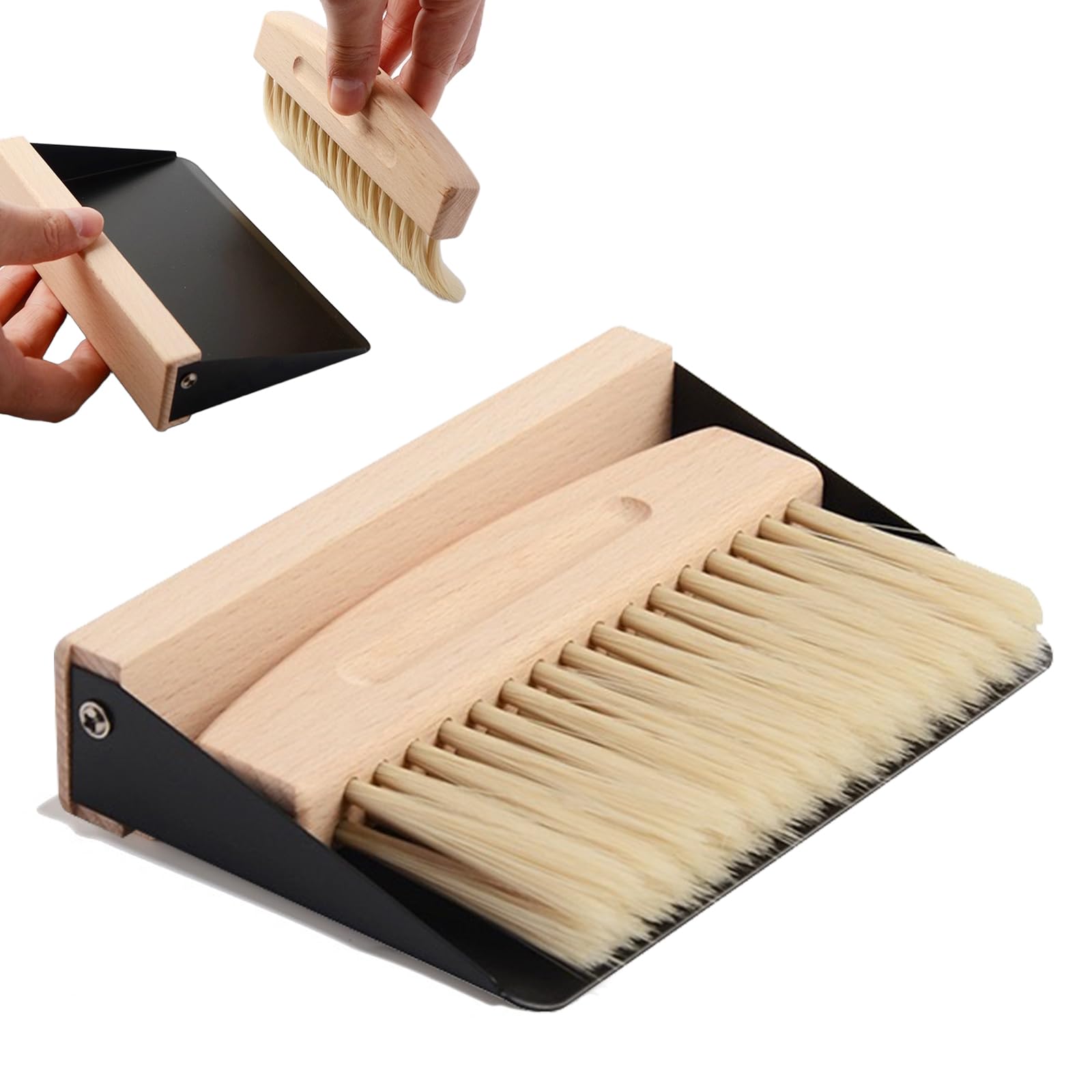 Small Dustpan and Brush Set Mini Wooden Table Brush and Pan Set Portable Metal Dust Pan Mini Broom for Sweeping Table Tabletop Dust Crumbs