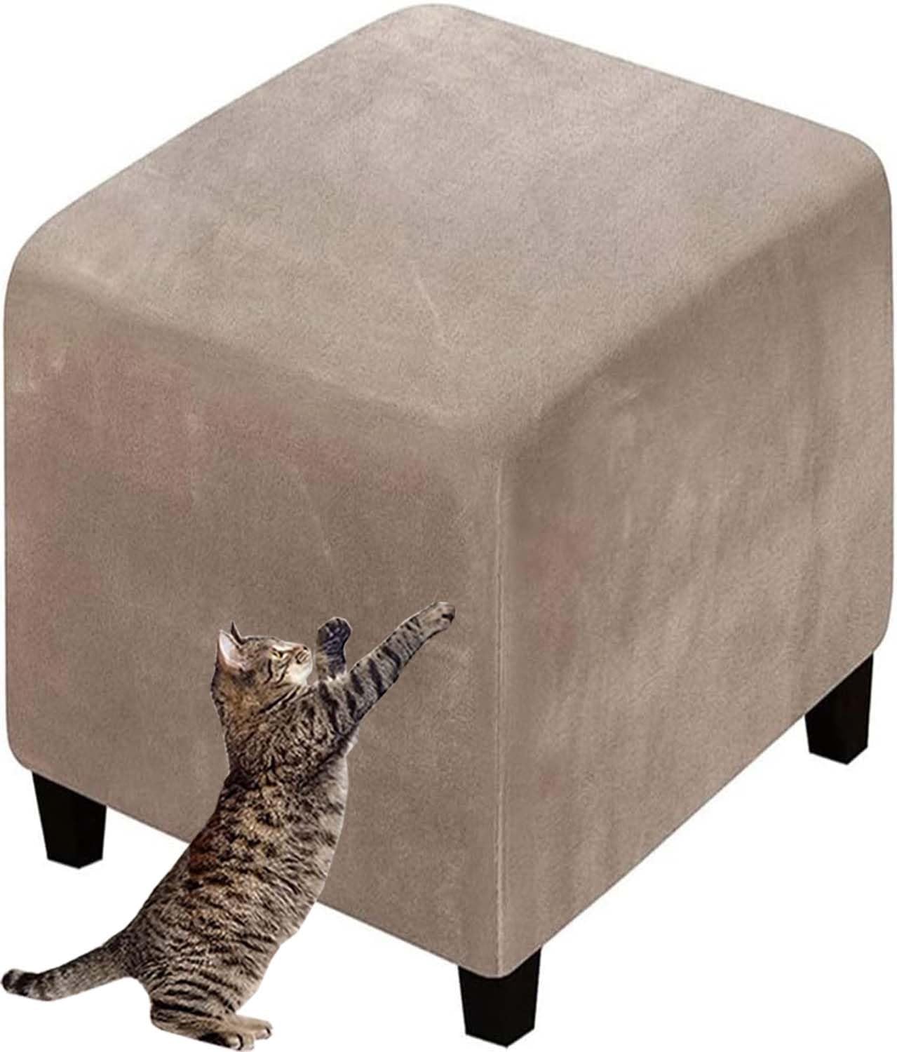 Hoowarm A21 Footstool Cover Round/Square 40X40/45X45/50X50cm Stretch Ottoman Cover Washable Removable Ottoman Slipcover Jacquard Velvet Foot Stool Slipcovers (Color : Size : 40X40cm/15.7X15.7)