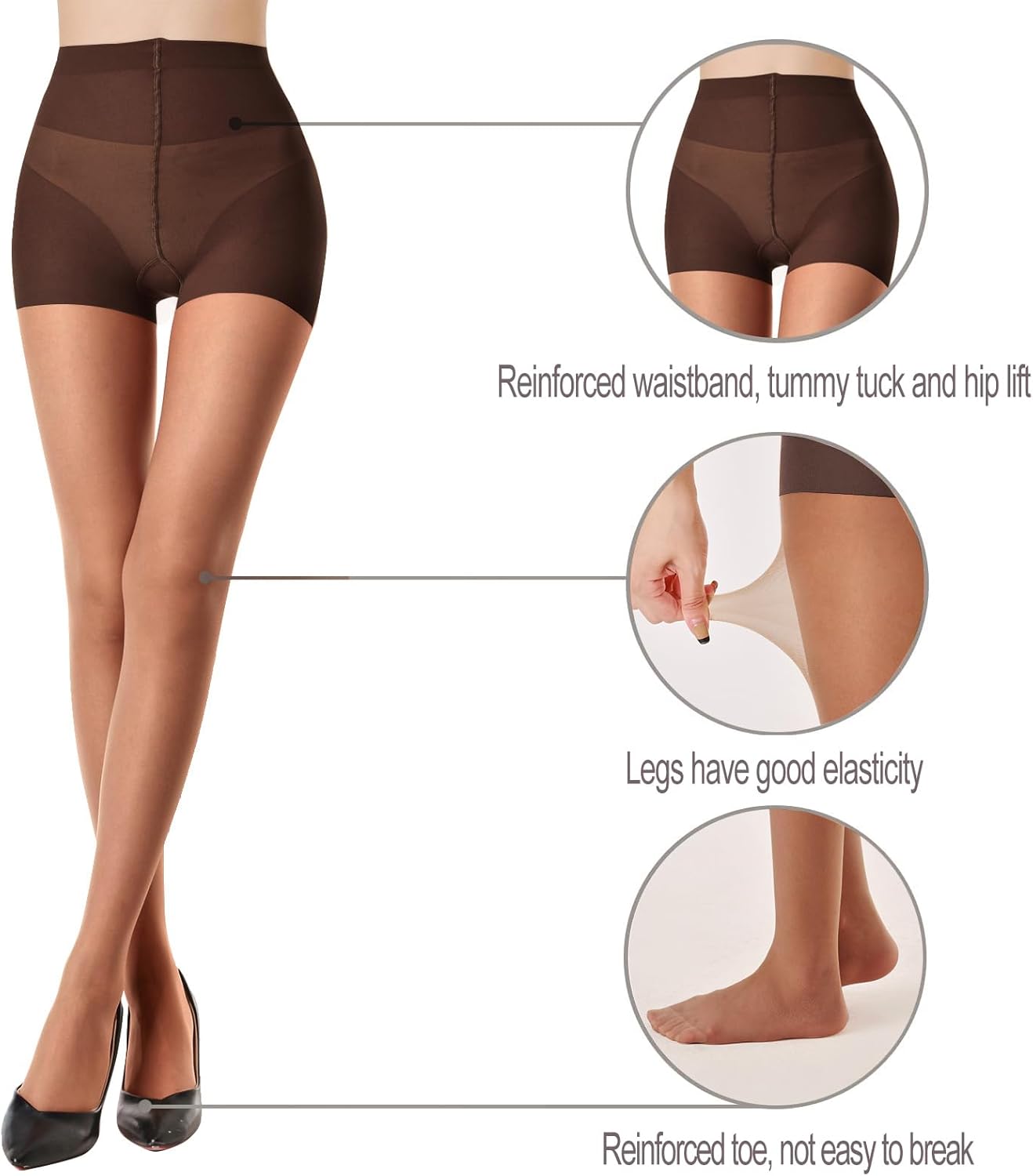2 Pack Women's Sheer High Waist Tights-20D with Support and Reinforced Toes Pantyhose - Image 6