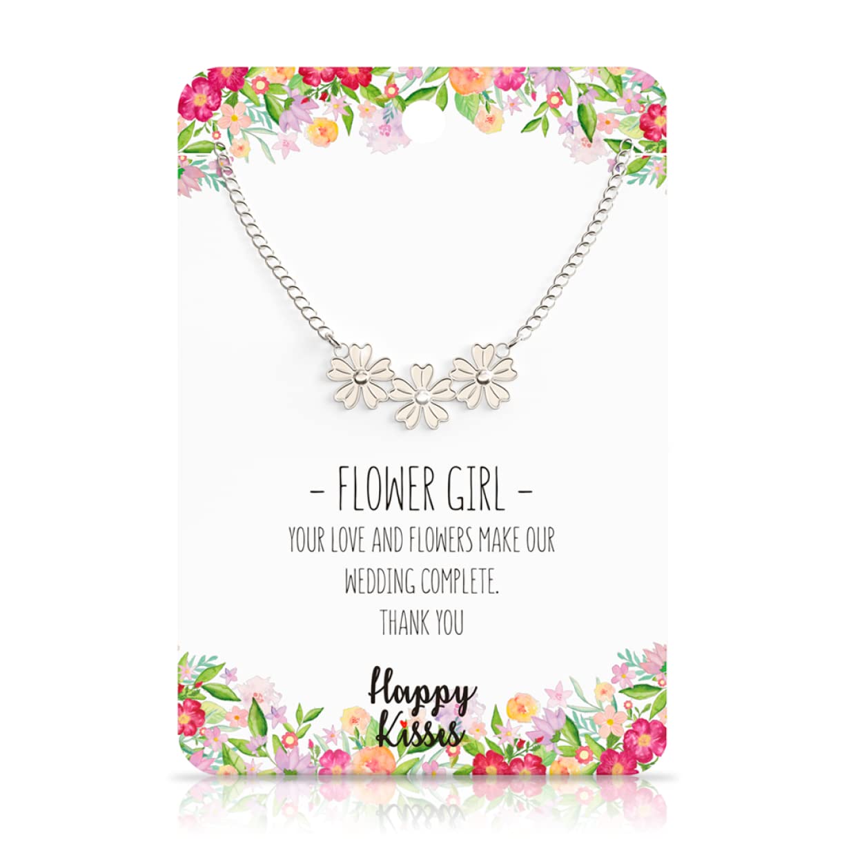 Flower Girl Necklace - Wedding Gift from Bride - Flower Girl Gifts – Multiple Wedding Colors - Hypoallergenic 18K Silver - Adjustable Chain