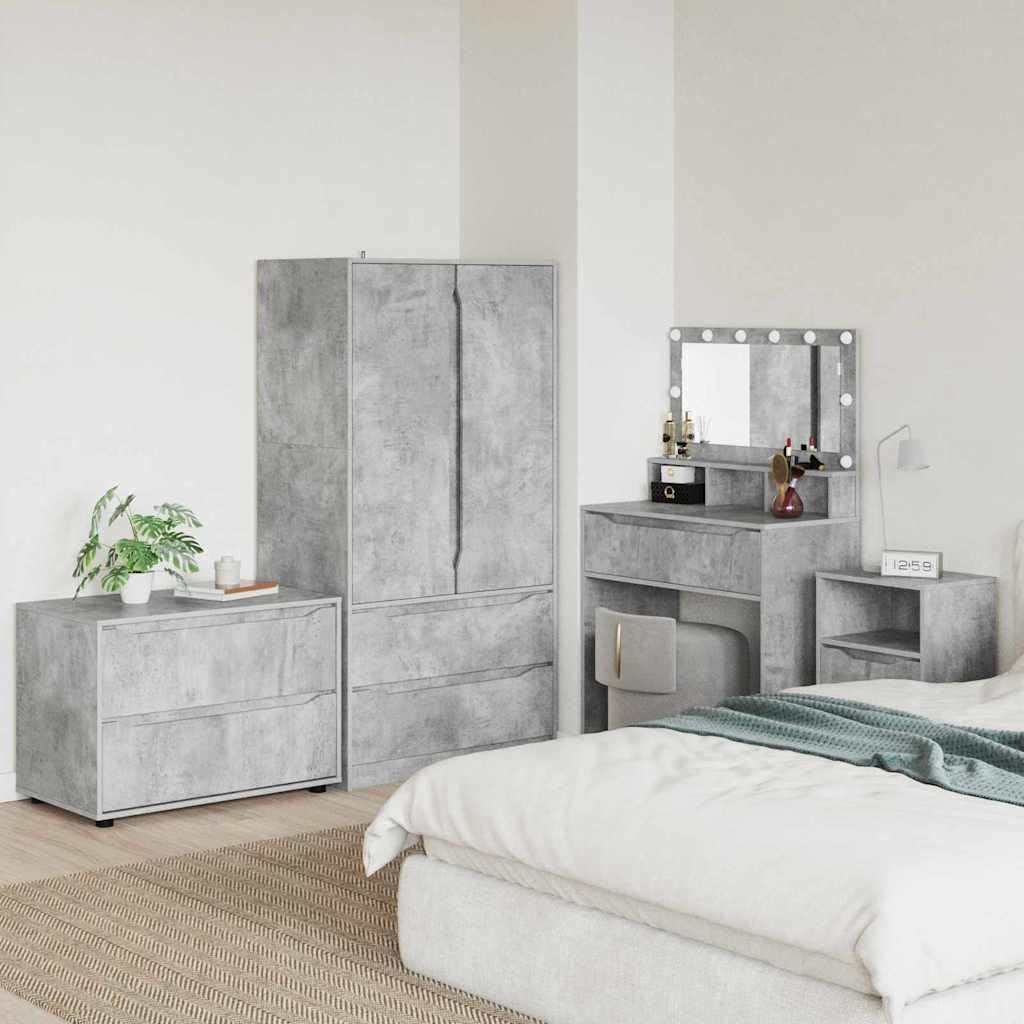 Armadio portaoggetti, grigio cemento, 80 x 48 x 57 cm, cassettiera in legno con cassetti, moderno armadio portaoggetti per soggiorno e camera da letto, credenza con piedini stabili