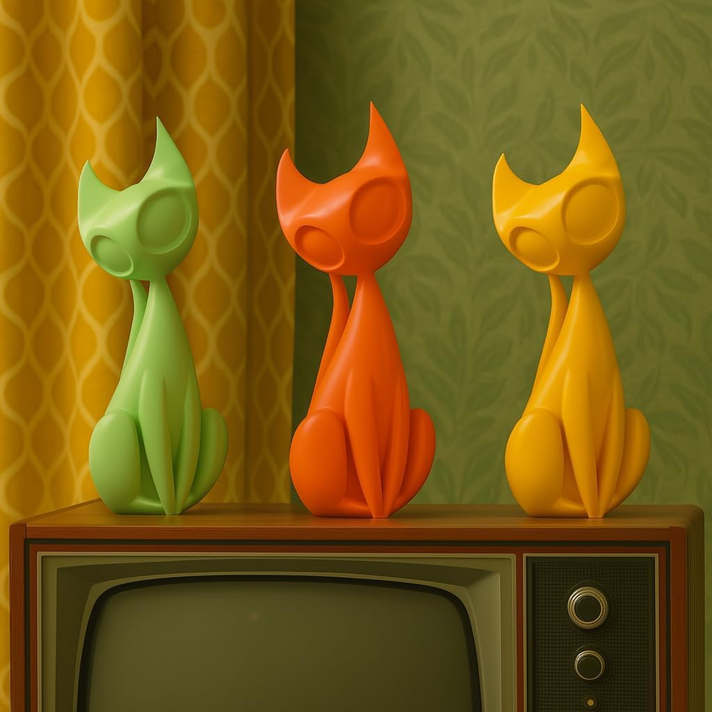 Atomic Cat Sculpture 9.7" Retro Mid-Century Modern Art Decor MCM MidMod Gift Plastic Custom Colors Made in USA Space Age Vintage Inspired (Silver)