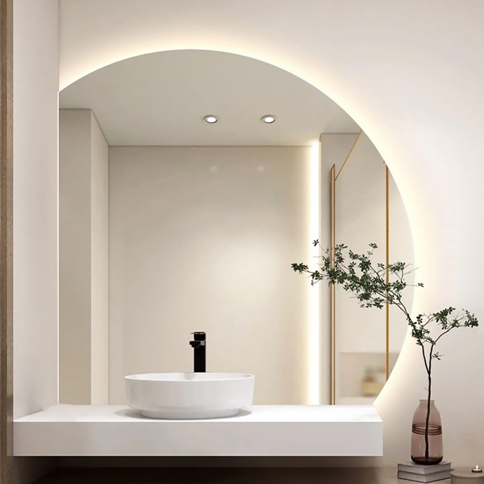 WQZzjm 40inch Frameless Half Moon Bathroom Mirror with AntiFog, 36inch Smart Touch 3Color Dimmable Backlit Makeup Mirror, for Home Decor Bedroom(Left Under Cut,100cm/40) (Left Under Cut 70cm/28)