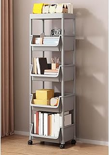 [FOQW] 5段 オープンシェルフ ラック 北欧 現代風 グレー 本棚 天板 大容量 スリム 収納ワゴン 収納棚 整理棚 キッチンラック リビングカート 多用途 書類整理 教科書 漫画 雑誌 出し入れしやすい 組み立てが簡単 家庭 オフィス 図書館 35*26.5*116cm