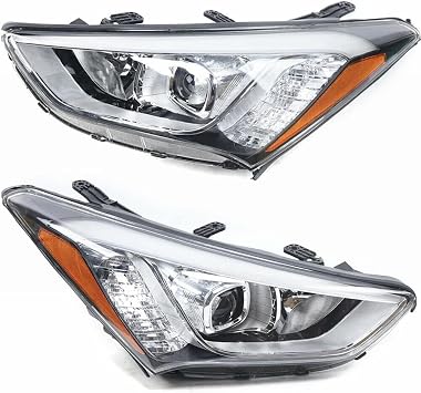 For Modern Santa Fe 2013-2016 Headlight Assembly Halogen Headlight Transparent Lens Headlight Lh & Rh 1 Pair Lights, Transparent Lens Halogen Headlight Assembly Driver & Passenger Side To Side Suit