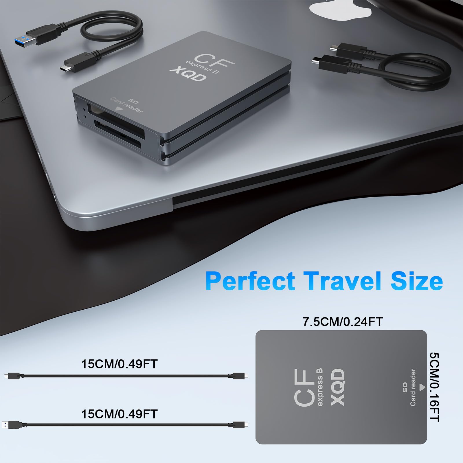 5-in-1 CFexpress Typ B/XQD/SD Kartenleser, 10 Gbps USB-C & USB-A Kartenlesegerät, USB 3.2 Gen2 Speicherkartenleser für CFexpress B, XQD, SD 3.0, kompatibel mit Windows, Mac, Linux & Android