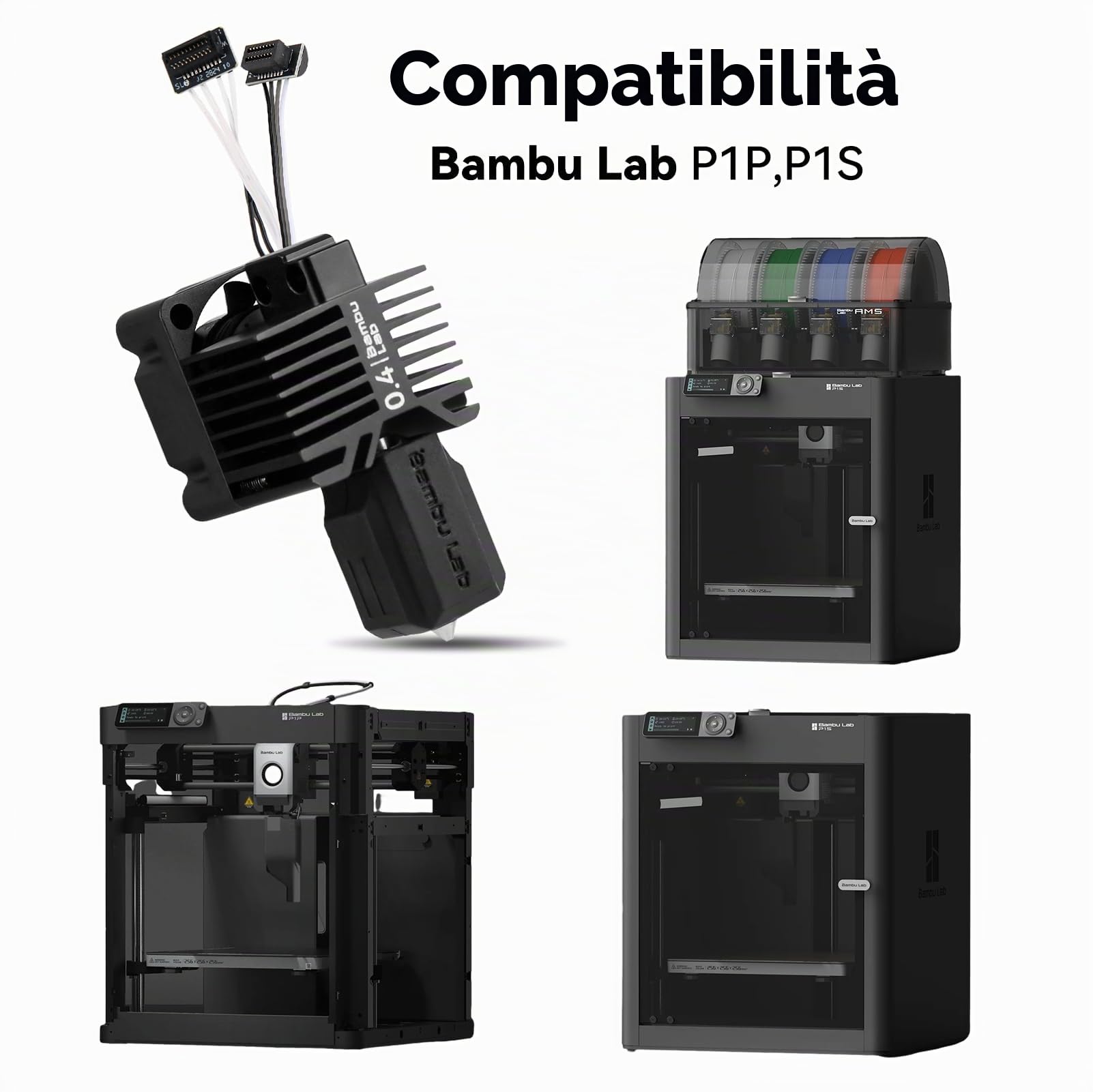 CCTREE Bamboo Original Hardened Steel Hotend Kit con ventilatore per stampante 3D Bambu Lab P1P/P1S, termistore, Ceramic Heater, 0,4 mm Nozzle, estrusore Heating Block di ricambio