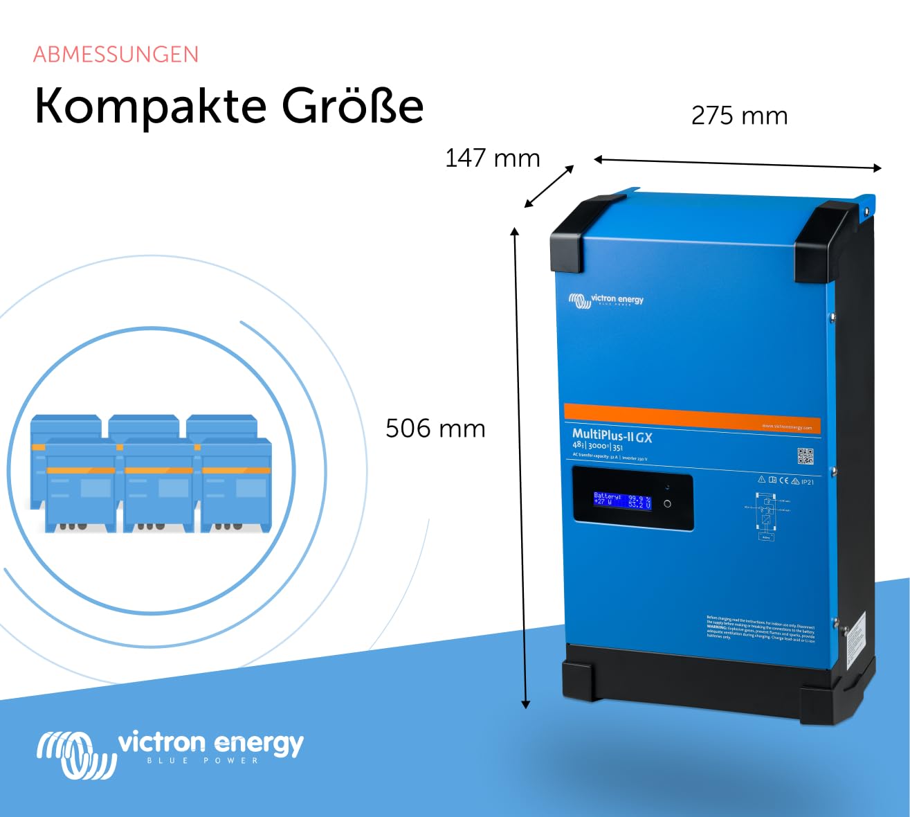 Victron Energy MultiPlus-II GX Reiner Sinus Wechselrichter 35 Amp Batterie Ladegerät, Spannungswandler, Transferschalter Inverter Charger, 3000VA 48-Volt 230V
