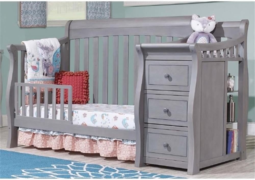 Pemberly Row 73" x 35" 4-in-1 Convertible Crib and Changer Set, Solid Wood Construction, JPMA Certified, Weathered Gray