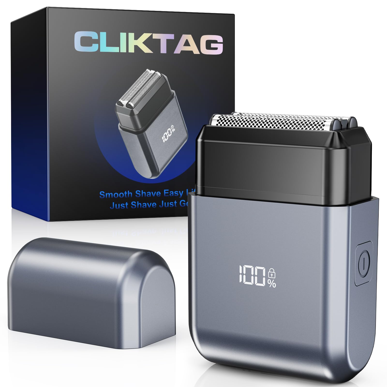 CLIKTAG Mini Electric Foil Shaver for Men - Portable Travel Electric Razor for Face IPX7 Waterproof USB-C Rechargeable