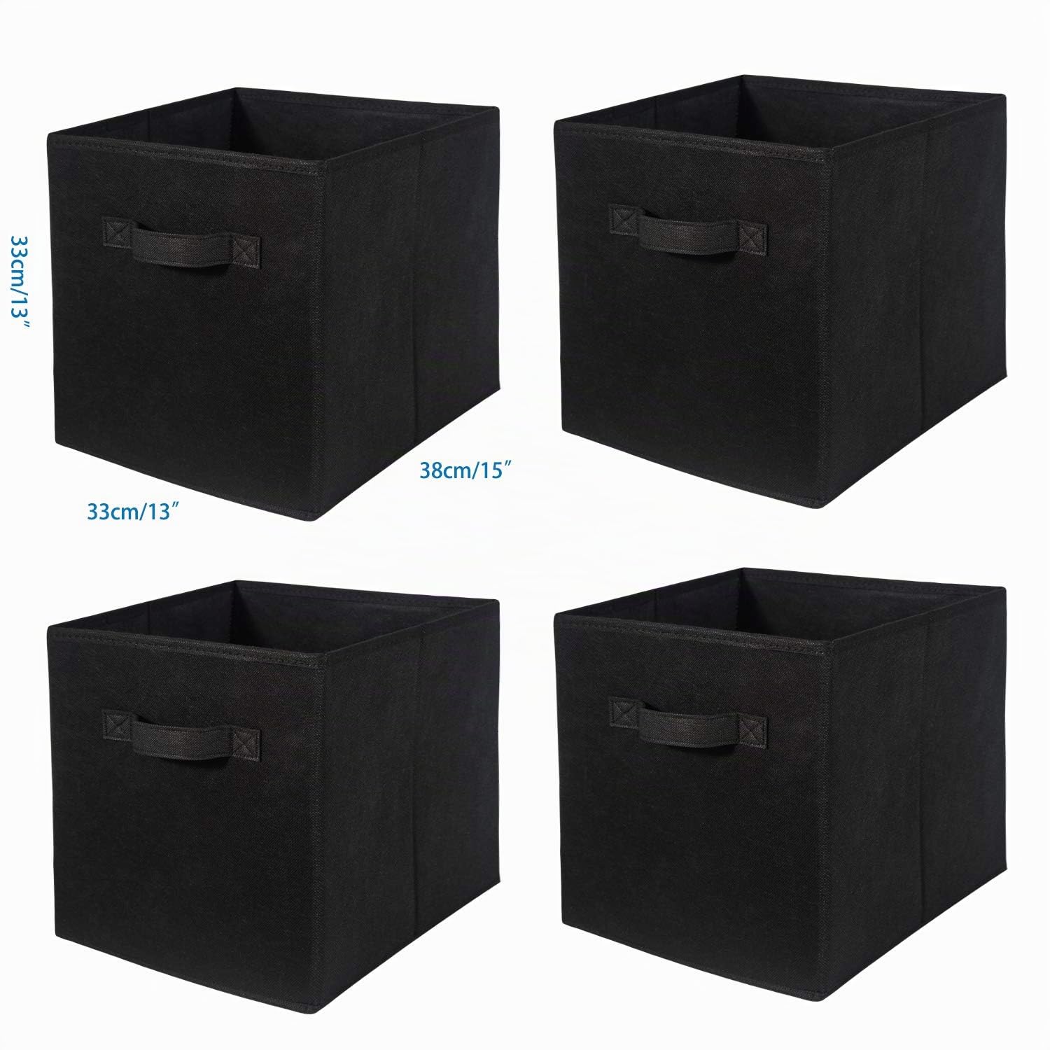 BrillantJo - Set di 4 contenitori Pieghevoli in Tessuto, con Manici per la casa, l’Ufficio, la cameretta dei Bambini,Noir, 33 x 38x 33 cm