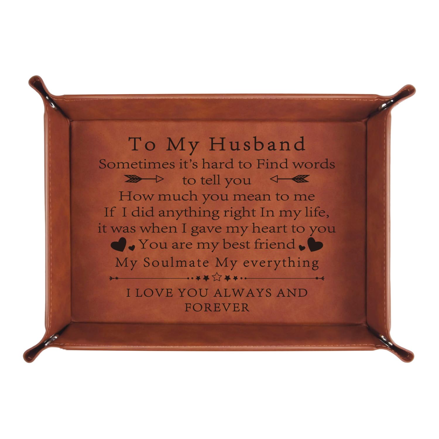 to My Husband Gifts,Leather Tray Engraved Personalized Tray,Birthday Gifts Anniversary Valentine's Day Gifts,Valet Tray Desktop Storage Organizer (to My Husband)