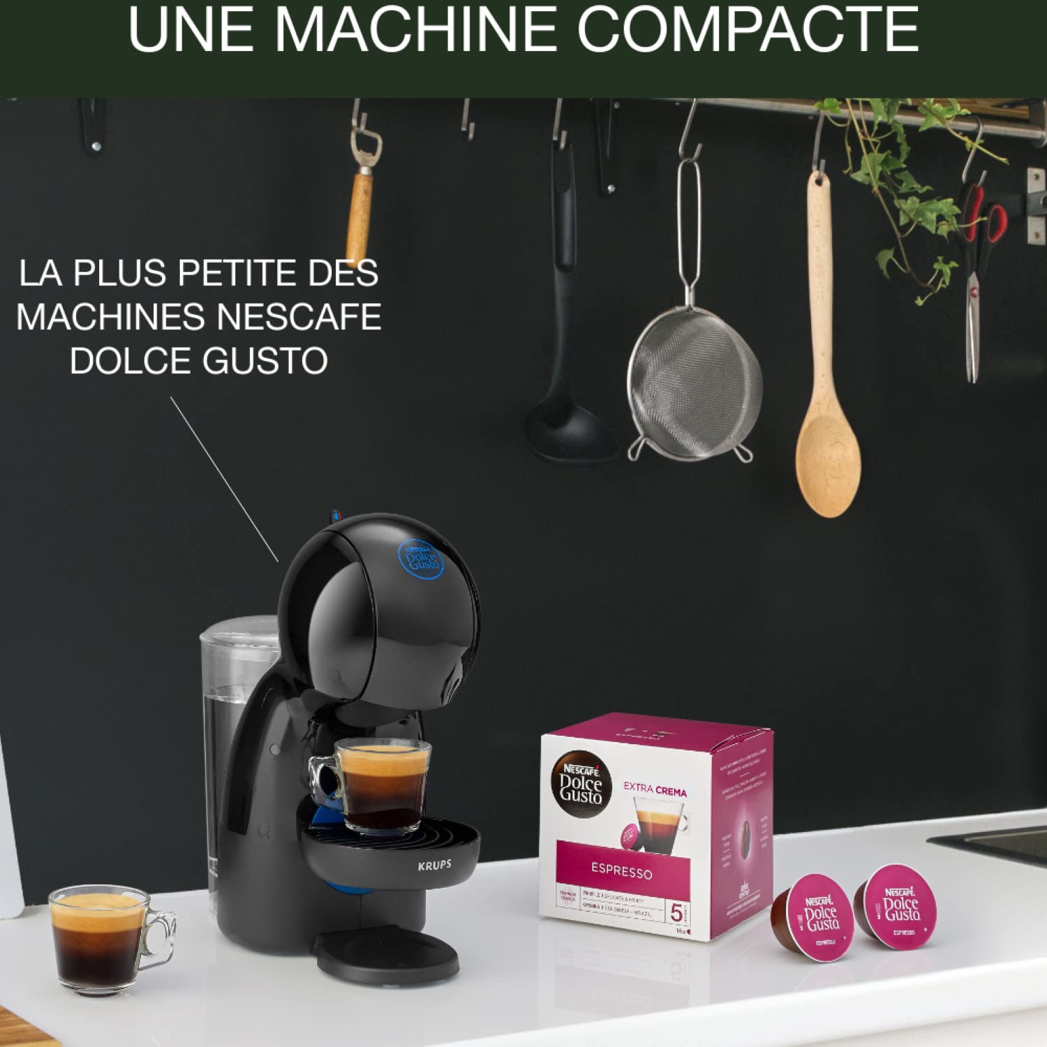 Krups Nescafé Dolce Gusto Machine à café capsules, Pression 15 bars, Cafetière dosettes, Multi-boissons froides ou chaudes, Intuitive, Compact, Mode éco, Piccolo XS Noire YY4202FD