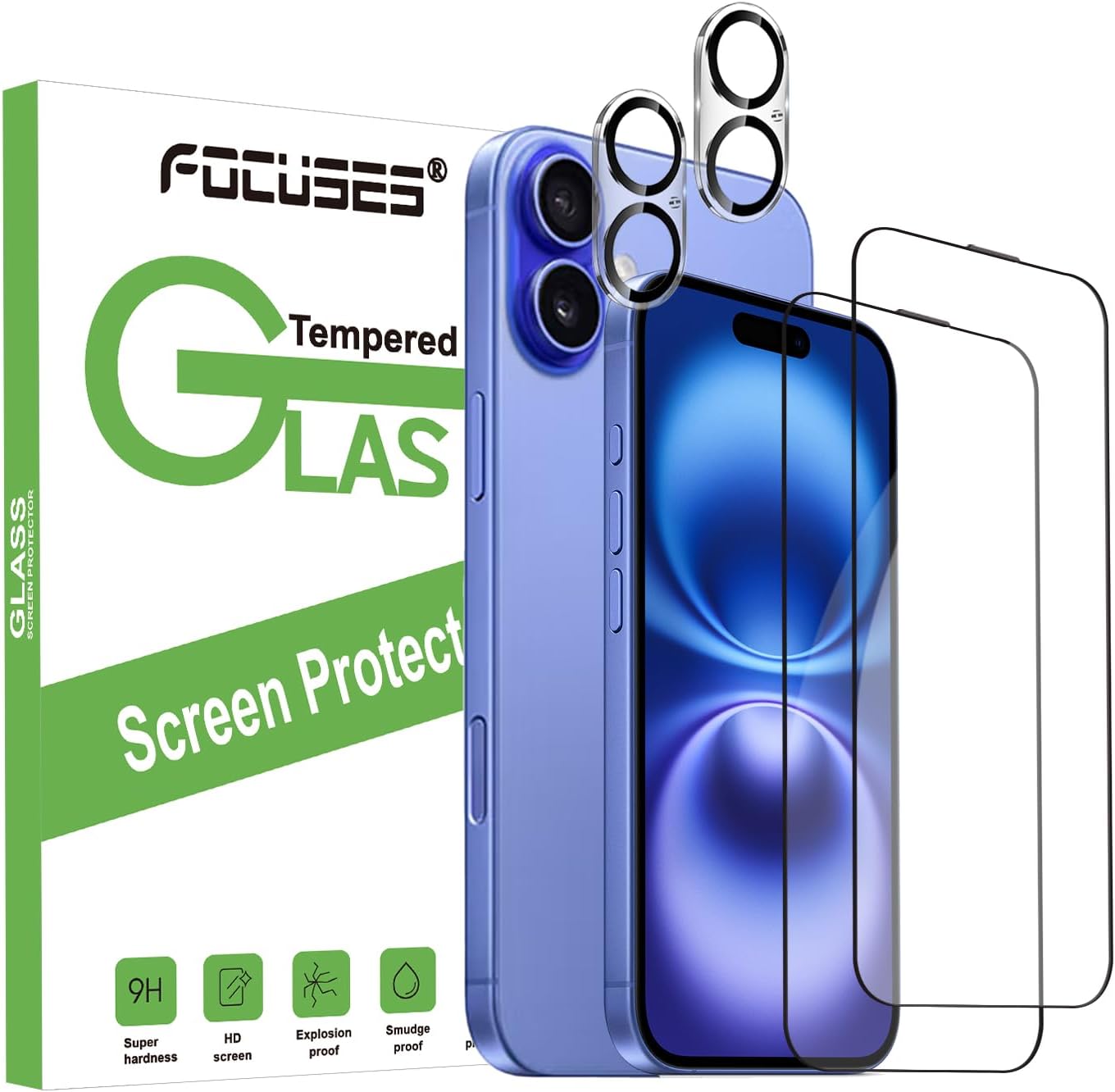 Anti Blue Light Screen Protector for iPhone 16 2Pack +Camera Lens Protector 2Pack 2.5D Colorless Anti Blue Light Tempered Glass for iPhone 16 Anti Blue Light Screen Protector for iPhone 16 2Pack +Camera Lens Protector 2Pack 2.5D Colorless Anti Blue Light Tempered Glass for iPhone 16