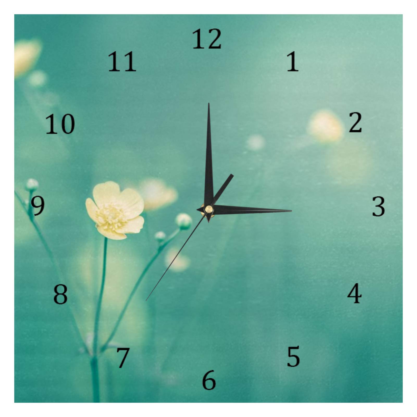 Horloge murale Flou Fleur Jaune numérique silencieuse pour chambre et cuisine