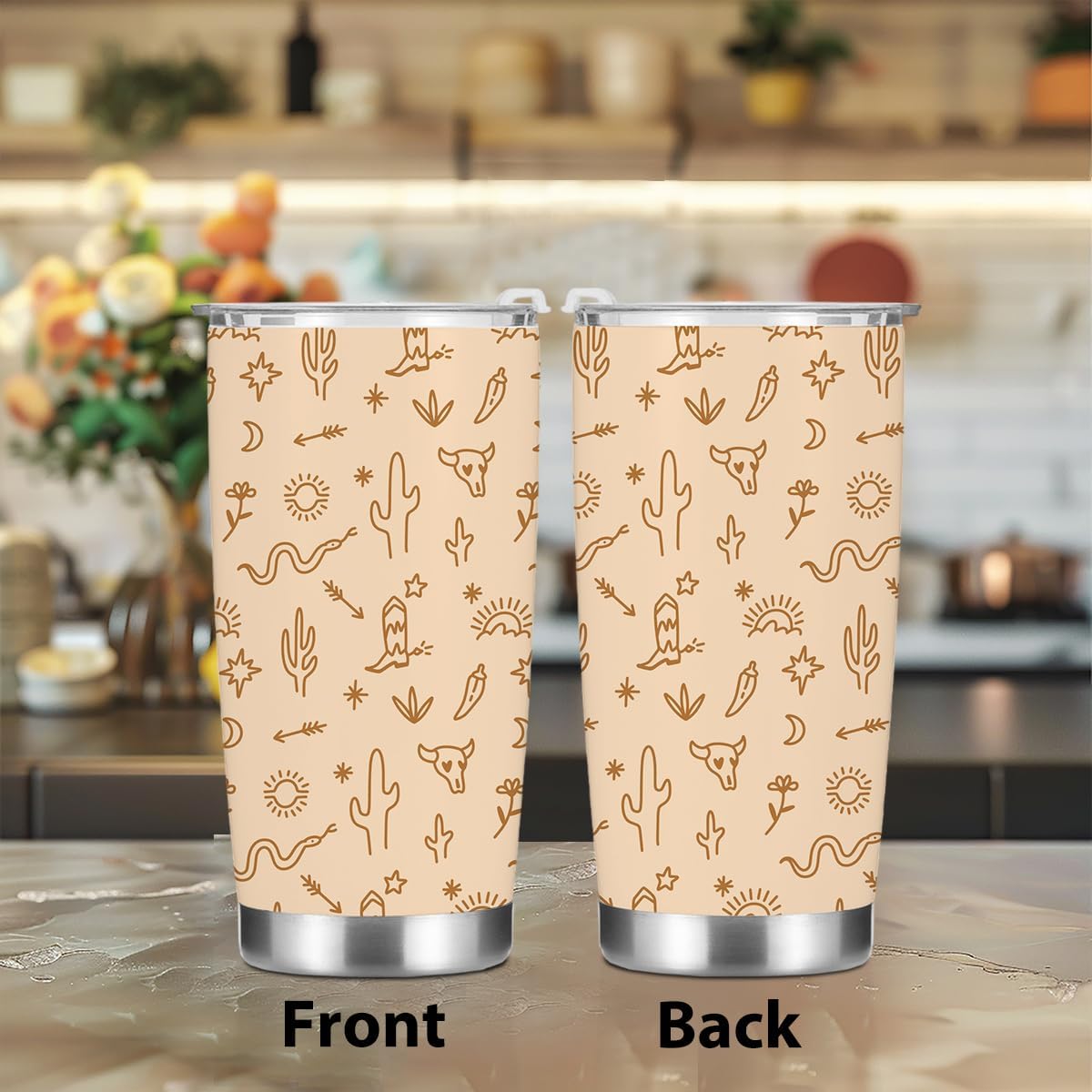 Birthday Christmas Decor Boho Western Coffee Tumbler, 20 oz Tumblers, Insulated Coffee Mug, Stainless Steel Thermal Cup Travel Coffee Cup, Cow Print Western Gifts for Women Men Coworker Appreciation - Image 2