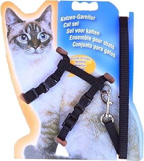 POPETPOP Coleira De Gato Preto Alça De Segurança Para Gato Coleira De Gato Ajustável Arnês De Corrente Para Gato Anel De Corrente Em Forma De I Arnês De Gato Coleira De Gato Com Trela