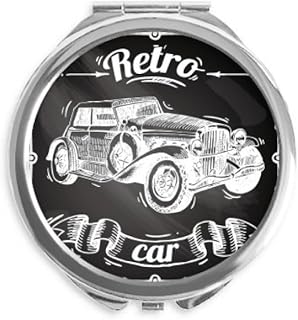 Classic Cars Hand Painted Pattern Hand Compact Mirror Round Portable Pocket Glass