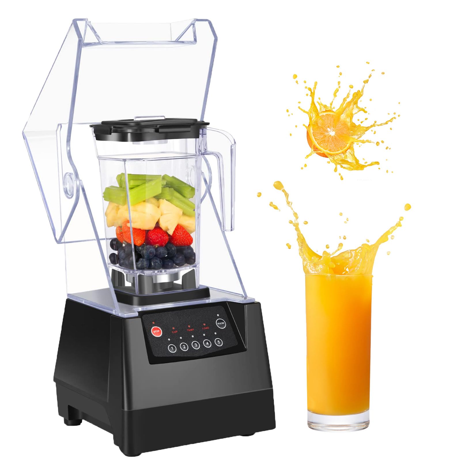 Mixeur portatif, mixeur à smoothie multifonction insonorisé commercial de 2 L, 17 000 tr/min de glace râpée avec capot mixeur à smoothie insonorisé, pour magasin de desserts au lait, au thé, au café