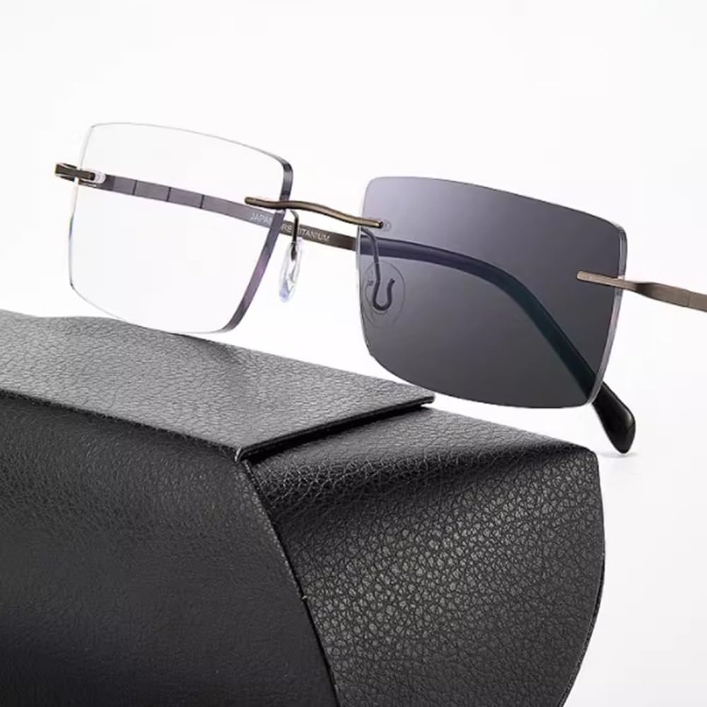 NILZA Randlos Sonnenleser Lesebrille Unisex Lesesonnenbrille Rahmenlose Sonnenbrille Multifokale Computerbrille Presbyopie Brille Titanlegierung (Size : 2.0X)