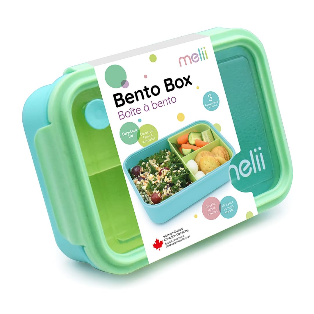 melii Bento Box With Removable Divider, Blue Mint Lime, 42.2 oz