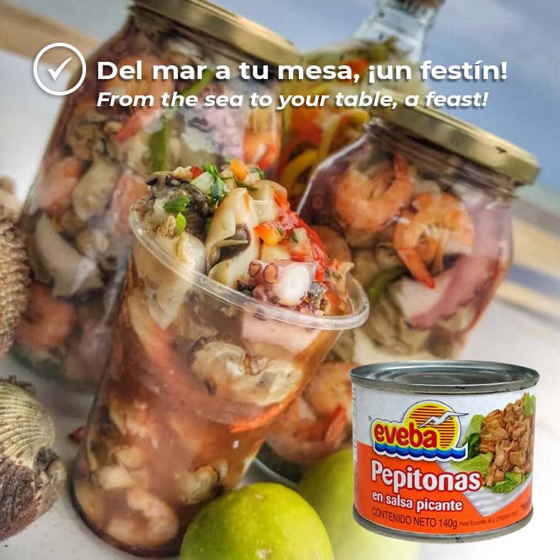 Miniatura 2 de Eveba Pepitonas En Salsa Picante - Auténticas almejas venezolanas en salsa picante - Mariscos enlatados gourmet - Pepitones listos para comer -