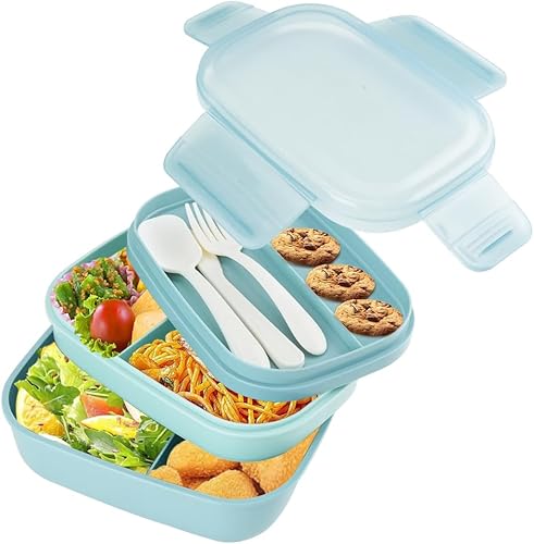IBEQUEM Bento Box Adult Lunch Box, 3 Layers All-in-One Leak Proof Lunch Containers, Multiple Compartment Lunch Box, Large Cute Bento Box With