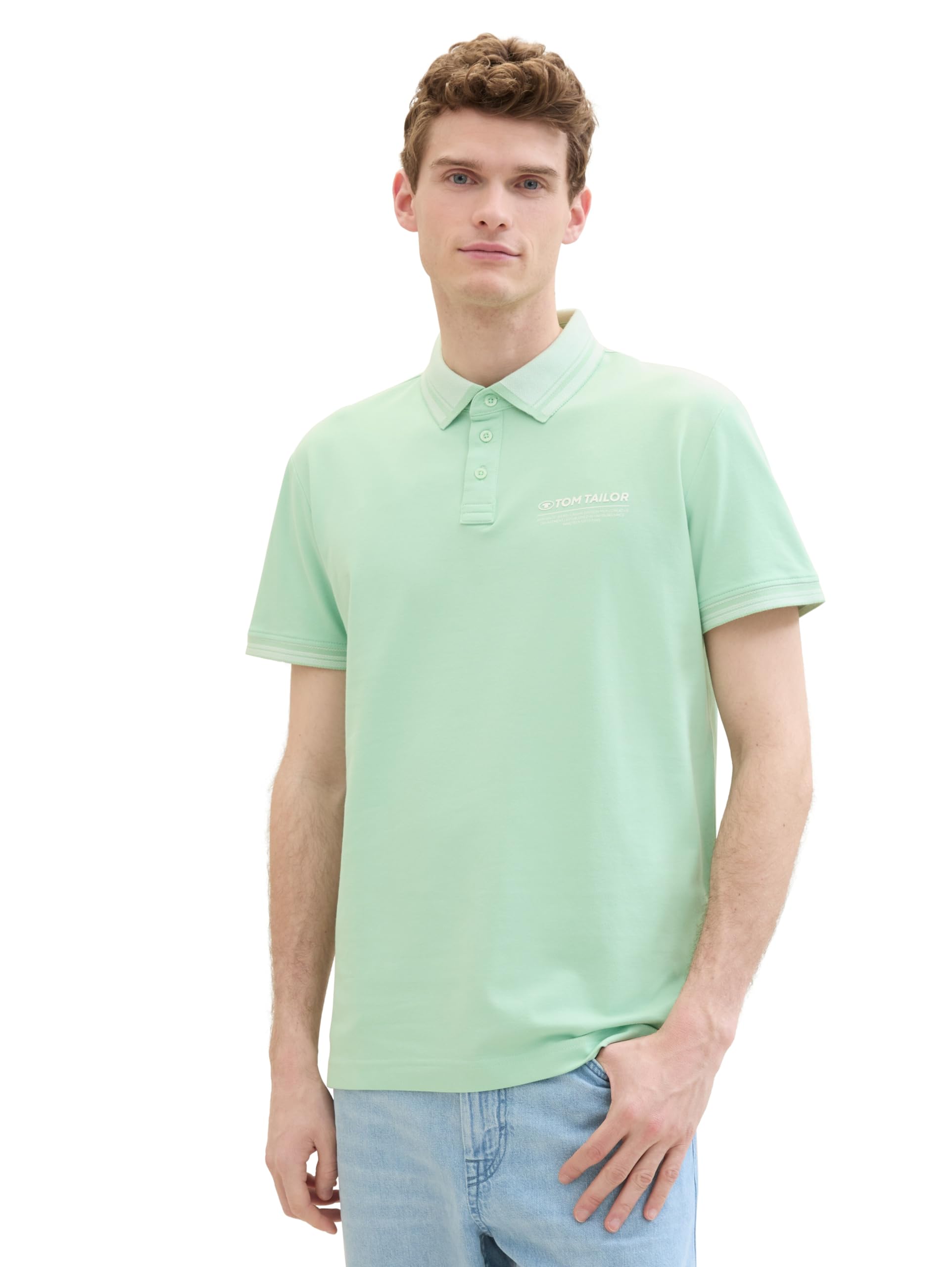 TOM TAILOR Herren Basic Piqué Poloshirt mit Logo-Print , paradise mint, L – Ansicht 2