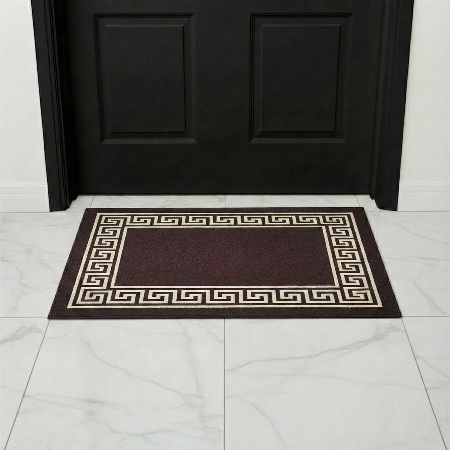 B&B Door Mat Non-Slip Washable Dirt Trapper Floor mat having Indoor Outdoor Utility, Kitchen and large yoga Anti Slip Mats | 50 x 80 cm - Greeky Rug - Brown & Cream