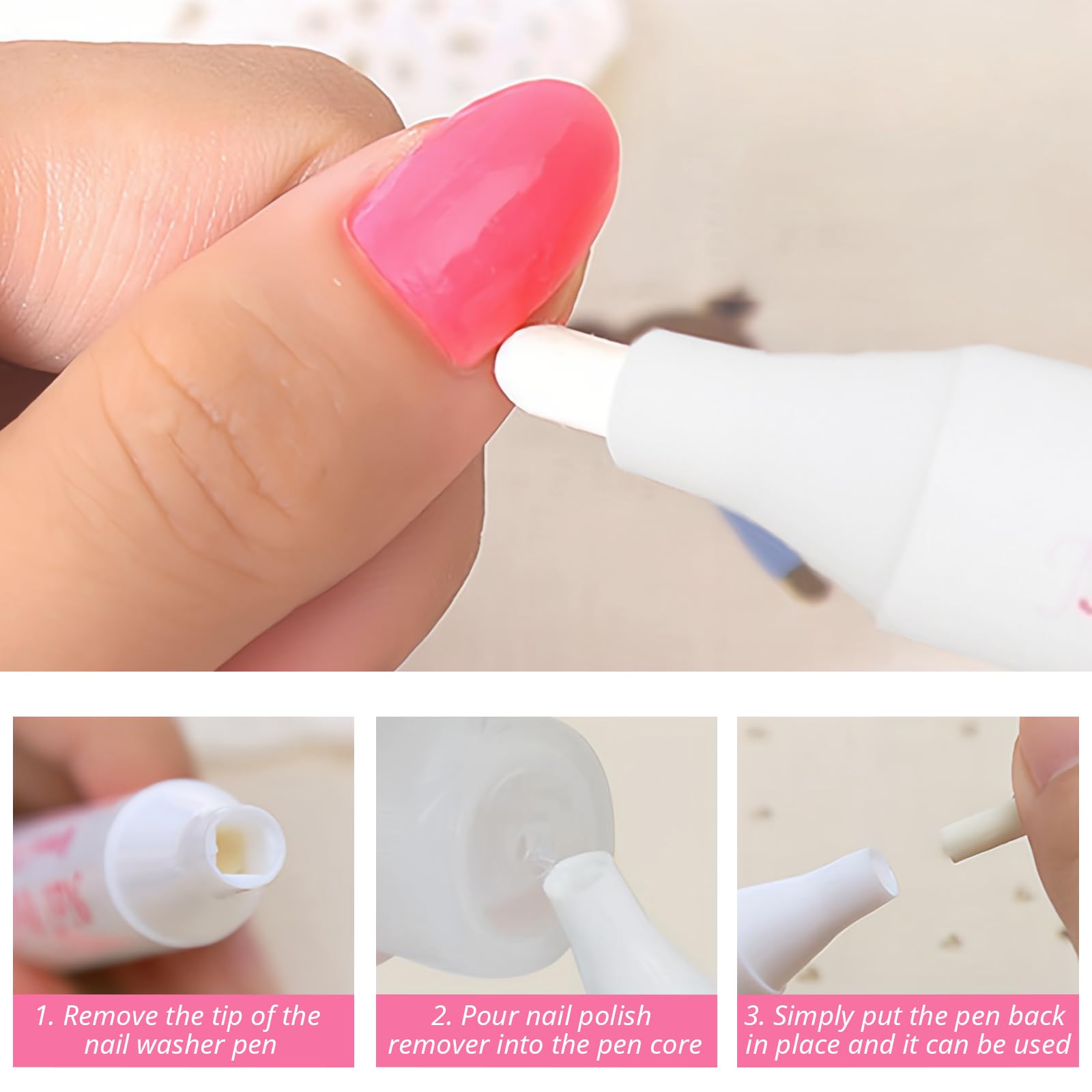 5 Pezzi Penne Correggi per Smalto Unghie con 15 Punte di Ricambio, Penna per Rimuovere lo Smalto, Penna Correttore per Bordi Delle Unghie, Penna Remover per Smalto, Penna di Correzione per Nail Art